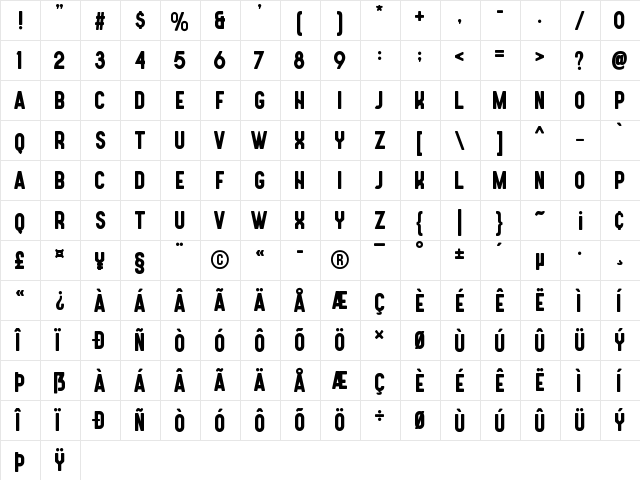 Ignazio Regular  glyph index