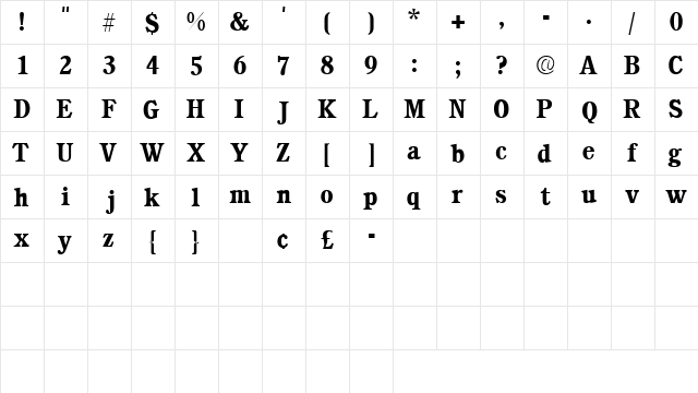 ChoreaSSK Regular  glyph index