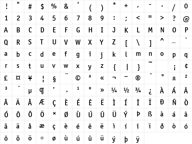 OfficinaSanITCTT Medium  glyph index