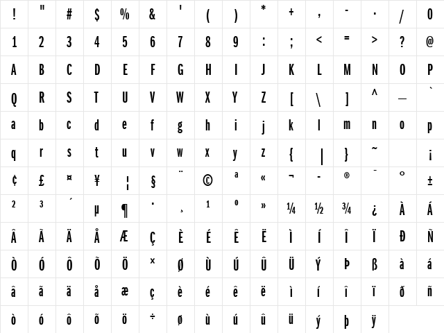 ITC Franklin Gothic LT Com Demi Extra Compressed  glyph index
