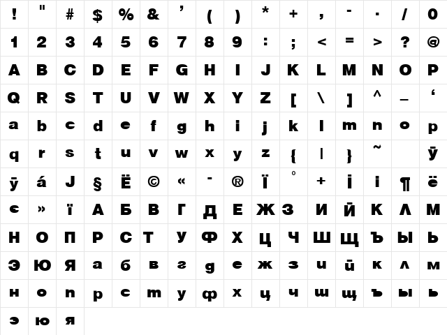 Helvetica Bold  glyph index