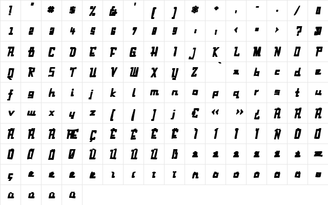 Fabian Ink Italic  glyph index