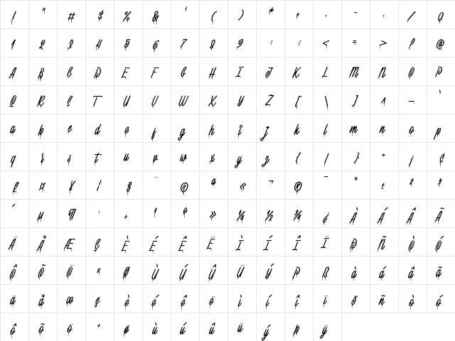 Squizers Marker Demo Regular  glyph index