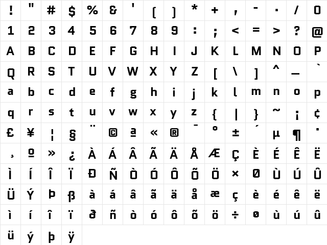 Quantico Bold  glyph index