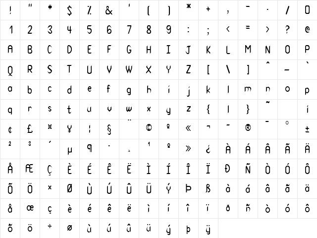 Spike-Condensed Normal  glyph index