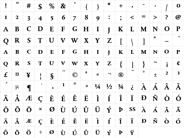 DTLAlbertinaTCaps Bold  glyph index