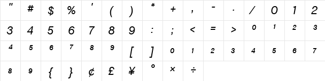 ChaletBookTTFrac Italic  glyph index