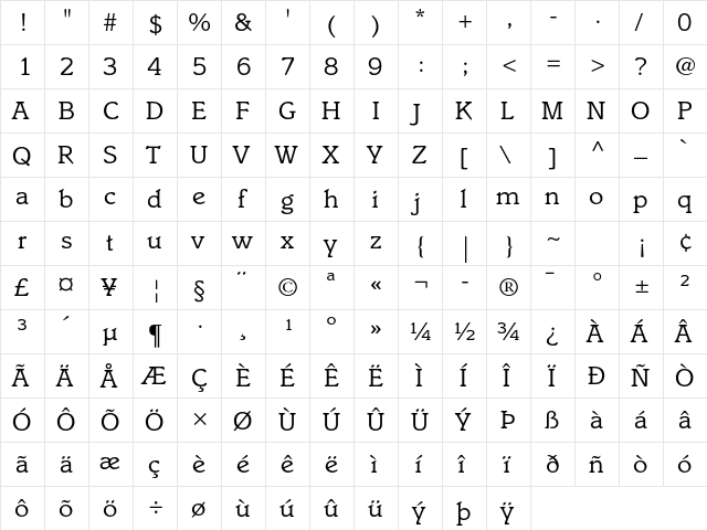 Italia Std Book  glyph index