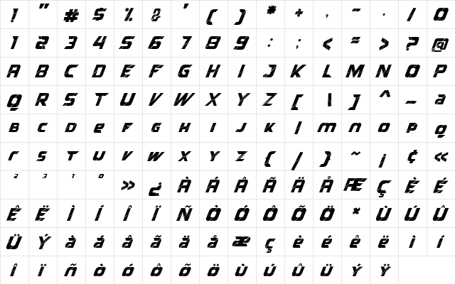 Reflected Italic  glyph index