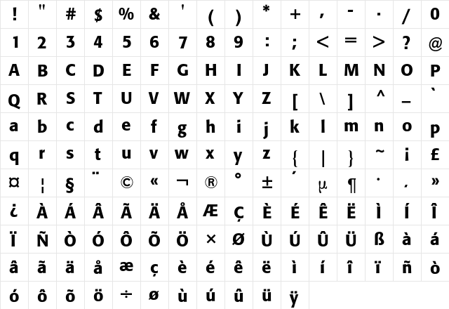 Formata BQ Regular  glyph index