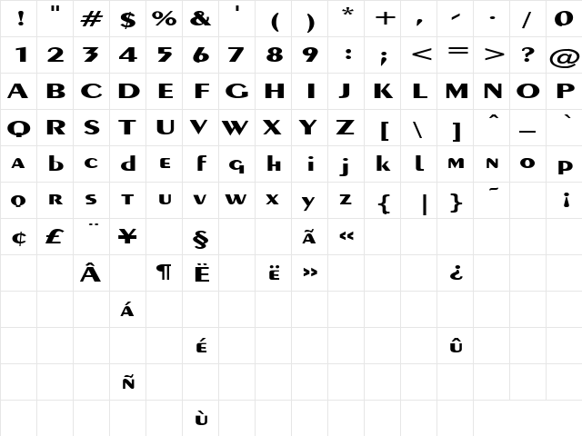 Physical 10 Regular  glyph index