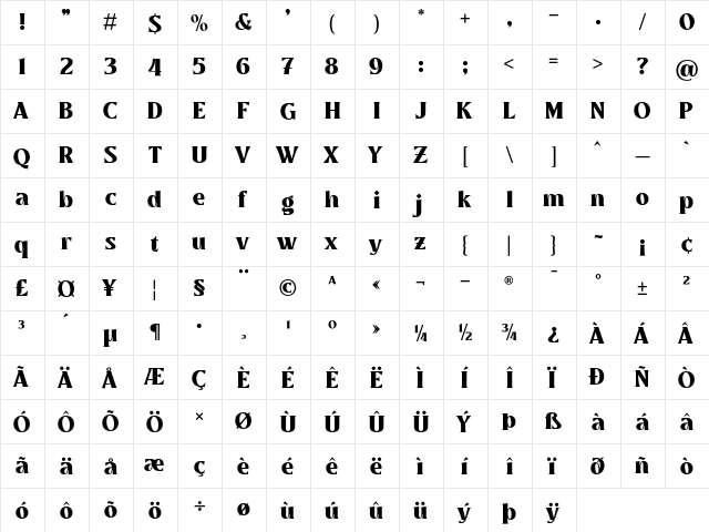 Mullingar Regular  glyph index