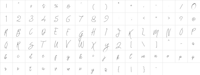 Bellievia Script Regular  glyph index