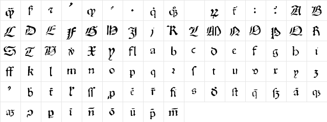 Oldprint Normal  glyph index