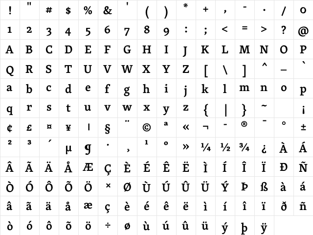 Skolar Semibold  glyph index
