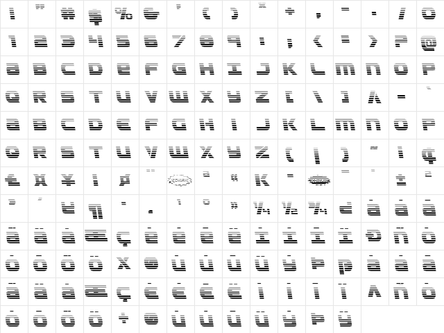 Ozda Gradient Leftalic Italic  glyph index