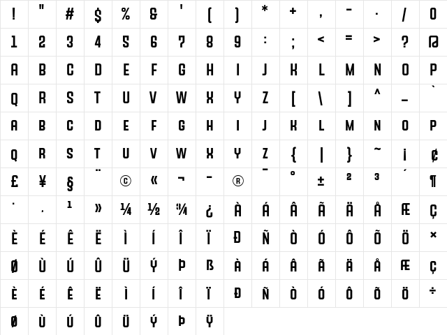 SANSON Regular  glyph index