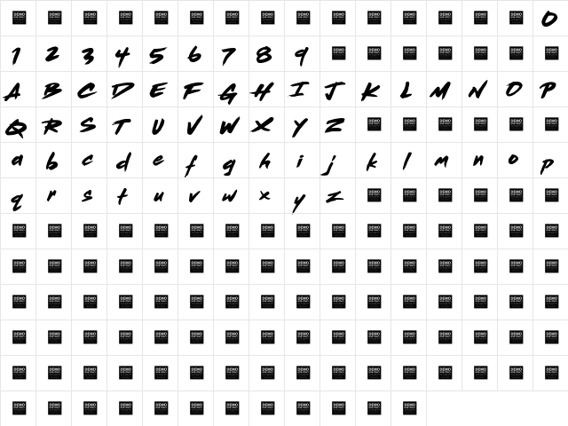 Dead Stock - Demo Regular  glyph index