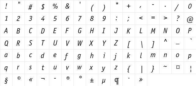 OfficinaSansC Italic  glyph index