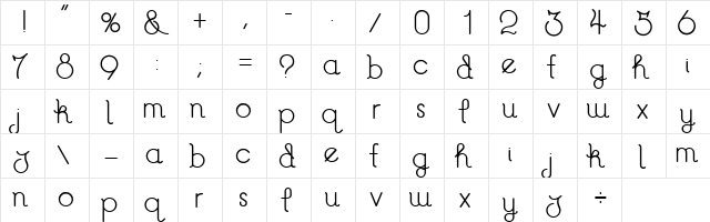 Zebra Regular  glyph index