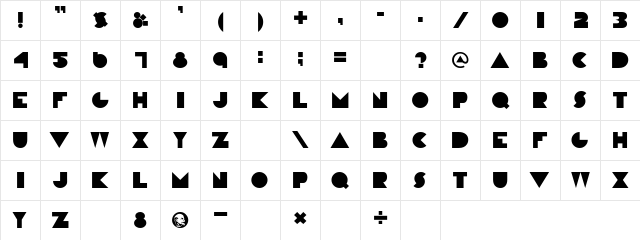 P22 Constructivist Block Regular  glyph index