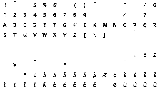 Hand Drawn LET Plain  glyph index