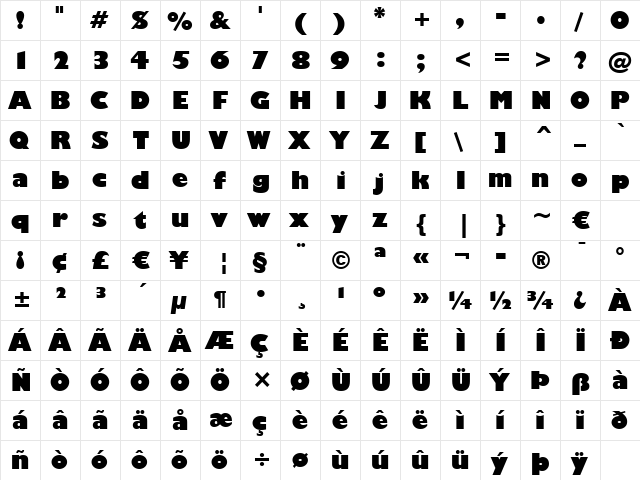 Humanst521 UBd BT Ultra Bold  glyph index