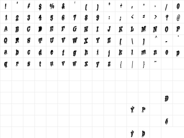 WesternSlant Regular  glyph index