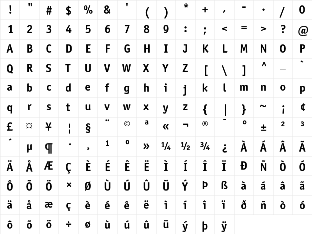 ITC Officina Sans Bold  glyph index