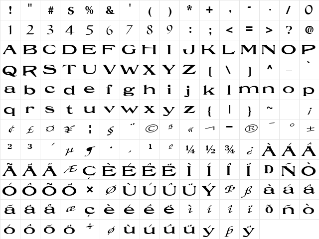 Style Regular  glyph index