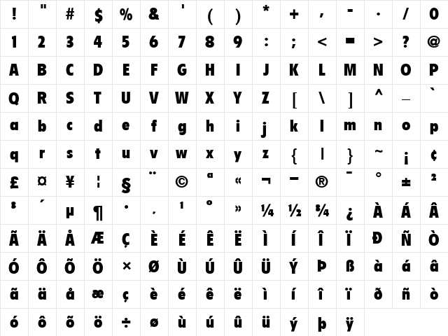 Flyer-CondensedBlack Black  glyph index