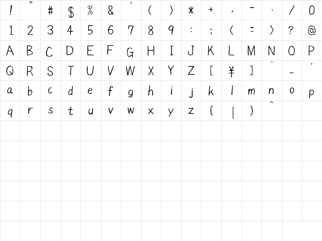 Manjiro'sHw21 Regular  glyph index