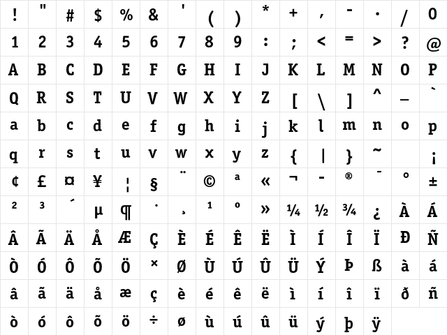 OfficinaSerITCStd Bold  glyph index