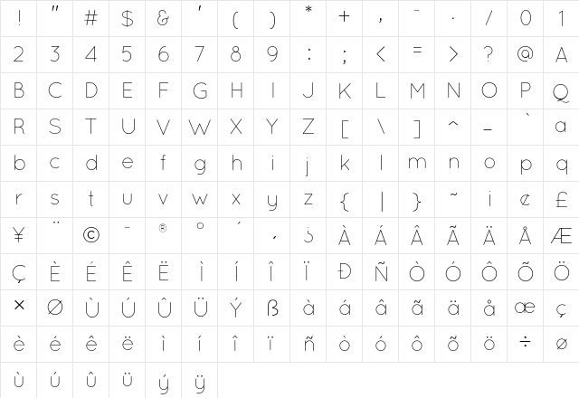 Quicksand Light  glyph index