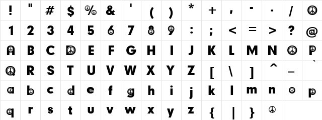 Saddist Regular  glyph index