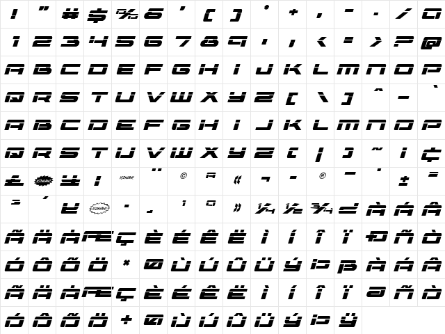 Vorpal Expanded Italic Expanded Italic  glyph index