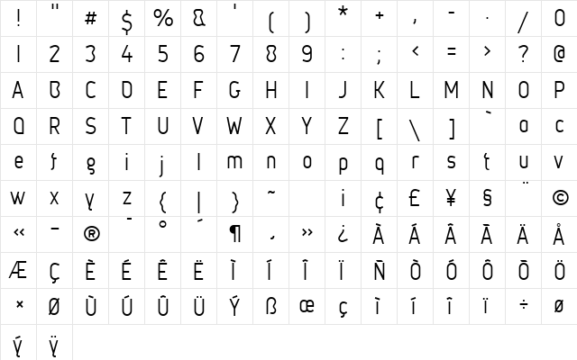 MetsysLight Regular  glyph index