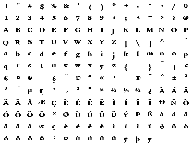 ITCLegacySerif-Ultra Ultra  glyph index