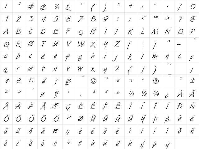 VanDijk32 Becker Regular  glyph index