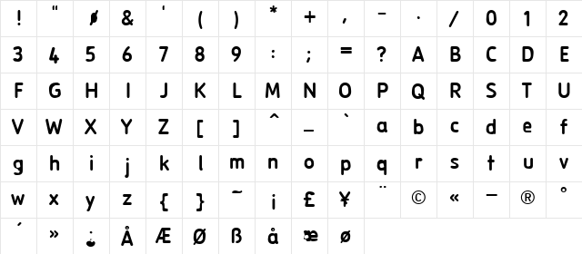 St宧korv Regular  glyph index
