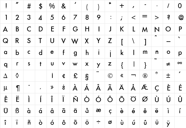 FunctionTwoMedium Regular  glyph index