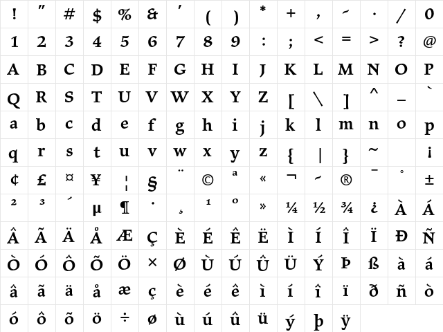 Elysium Std Medium  glyph index