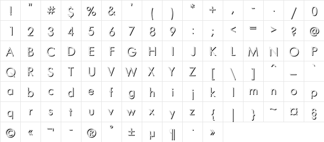 FuturisShadowC Regular  glyph index