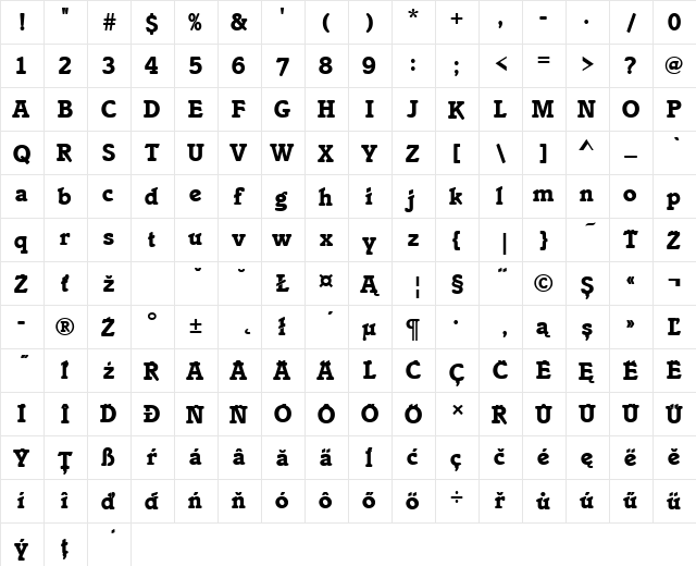 ItaliaItcPEE Bold  glyph index