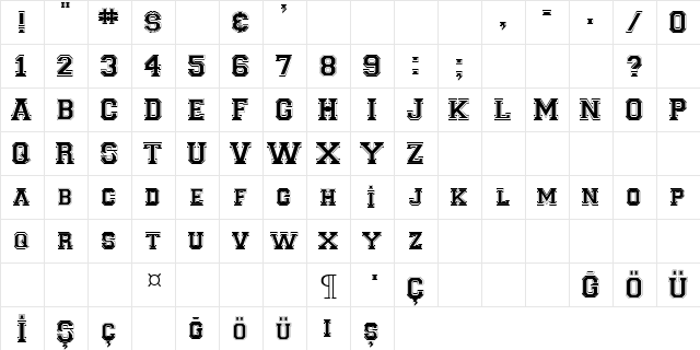 Collegiate Regular  glyph index