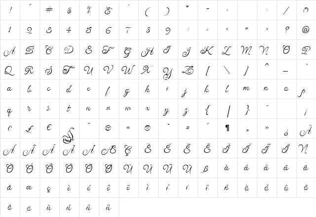 Gwendolyn Regular  glyph index