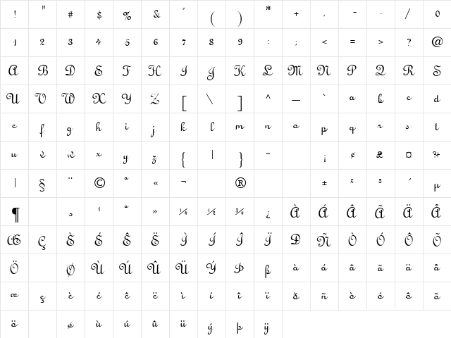 Visitation Rights 2 Regular  glyph index