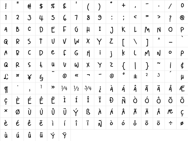 Lighthearted Pleasure Regular  glyph index