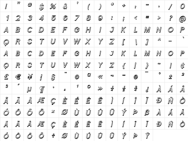 Florencesans SC Shaded Italic  glyph index