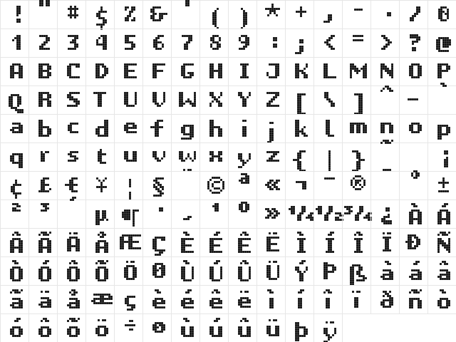 Unibody 8 Bold  glyph index